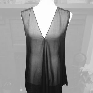 Theory Deep Navy V-Neck Sheer Top